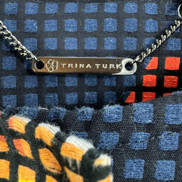 Trina Turk Size 0 Geometric Colorblock Abstract Long Jacket Cotton Snap Front - Picture 3 of 9